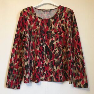 TanJay Red Camo Animal Spot Print Knit Pullover Sweater Leopard Rosettes